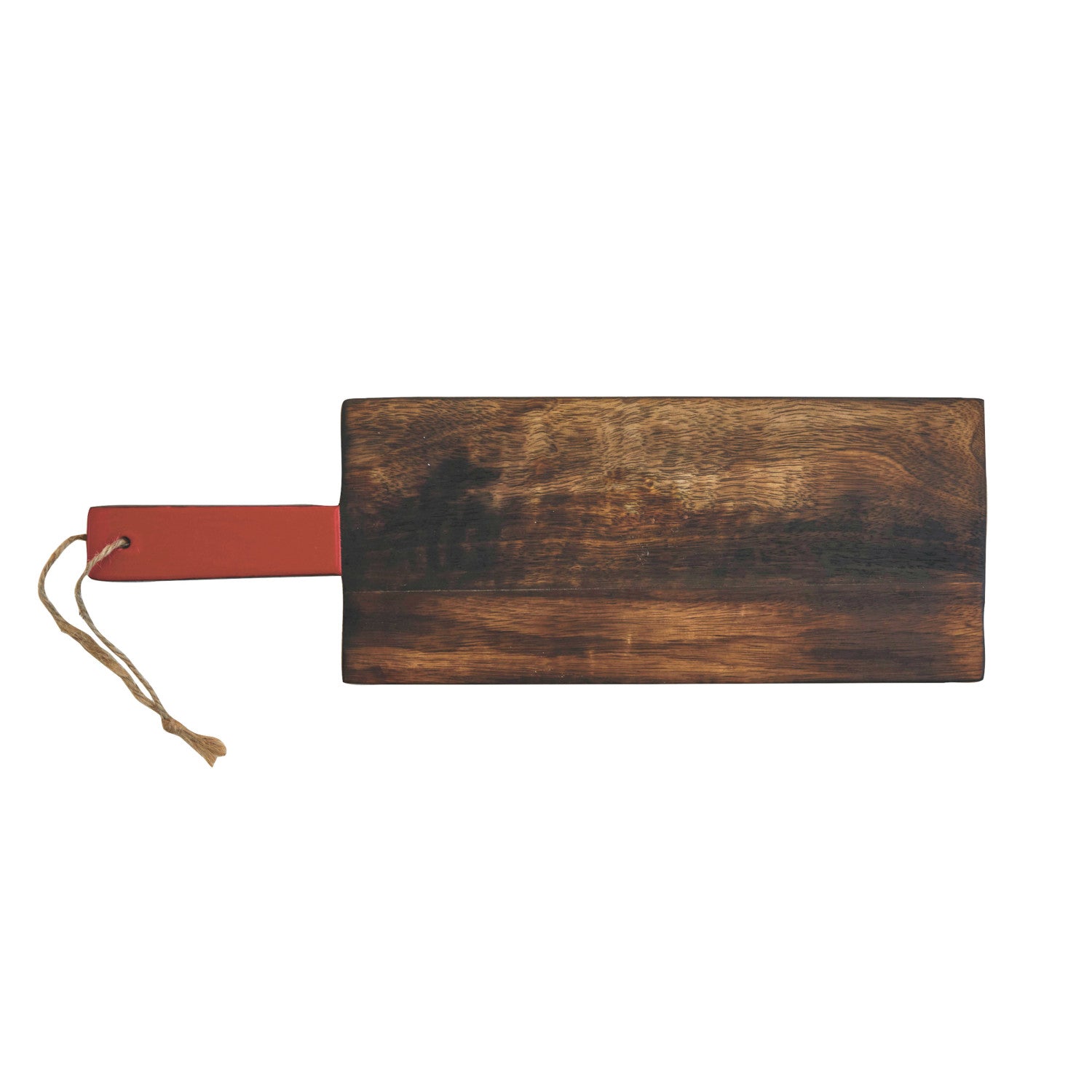 Hand-Carved Mango Wood Cheese/Cutting Board w/ Enameled Handle & Jute Tie