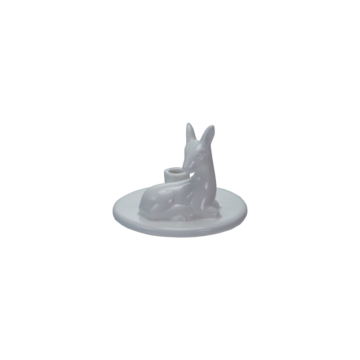 White ceramic taper candle holder with deer