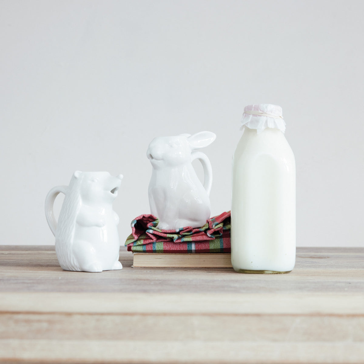 White ceramic hedgehog creamer, alternate view